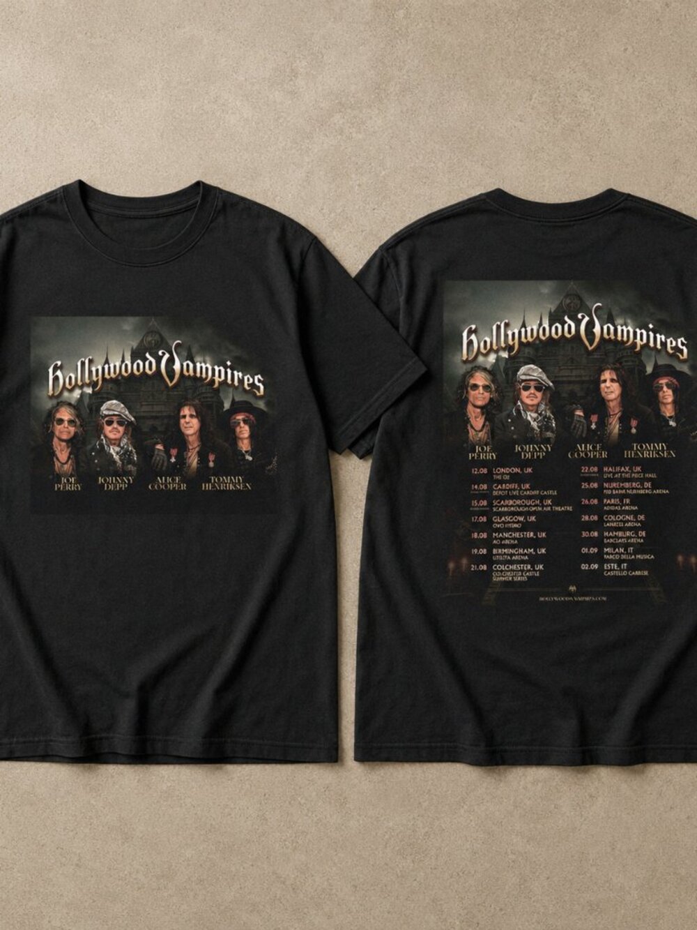Hollywood Vampires 2026 World Tour Double-Sided Black T-Shirt